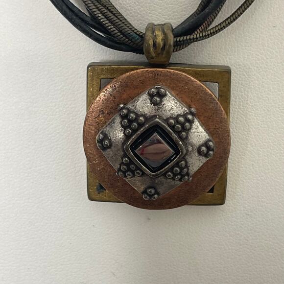 Chico's pendant necklace signed costume jewelry mixed metals on cord - Picture 2 of 16